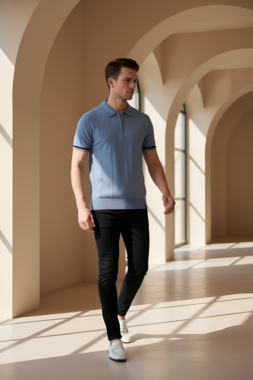 Savile Zip‑Neck Knit Polo