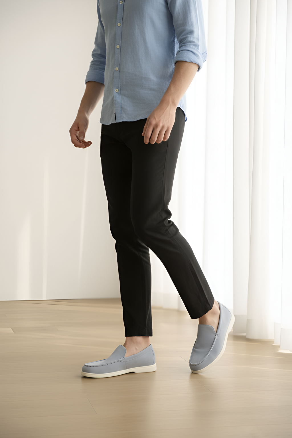 Blue Suede Loafer Mules