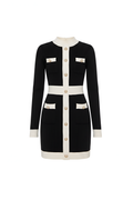 Contrast-Trim Gold-Button Knit Mini Dress