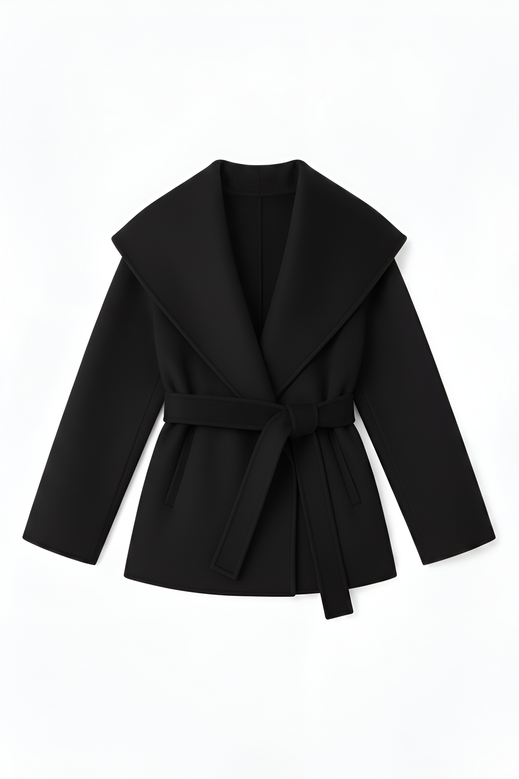 Shawl-Collar Wool Wrap Coat