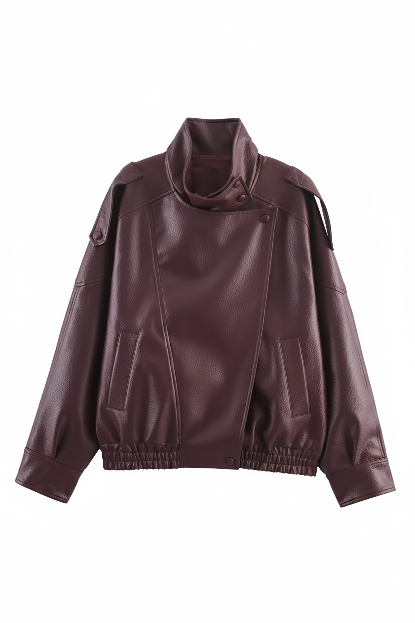 Oversized Faux Leather Biker Jacket