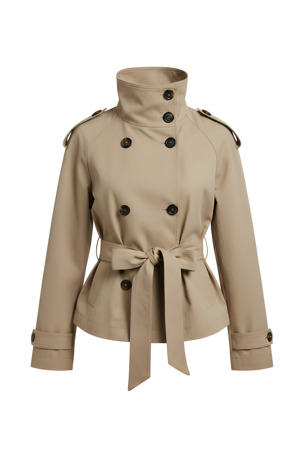 Cropped Khaki Trench Coat with Statement Collar