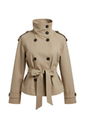 Cropped Khaki Trench Coat with Statement Collar