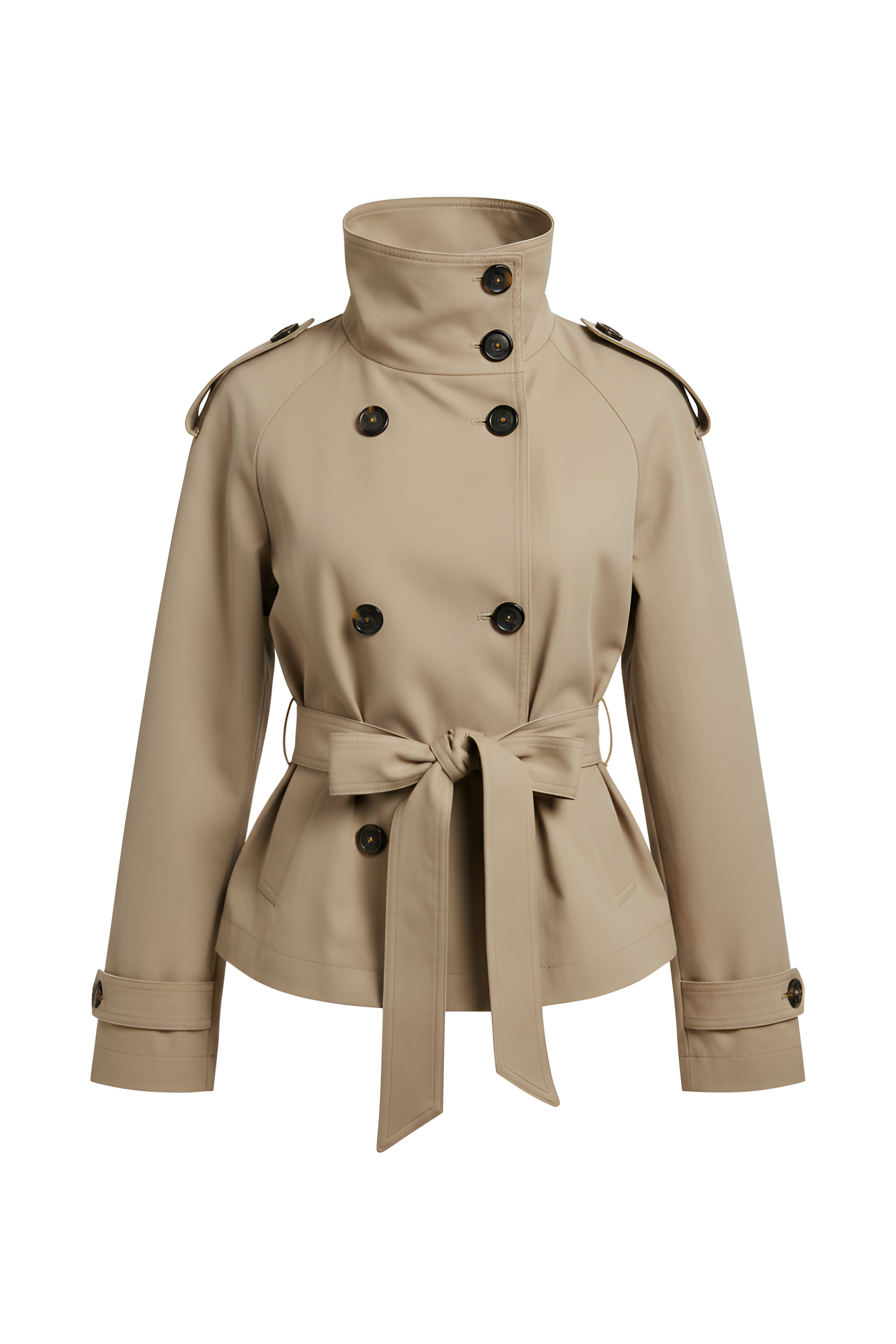Cropped Khaki Trench Coat with Statement Collar