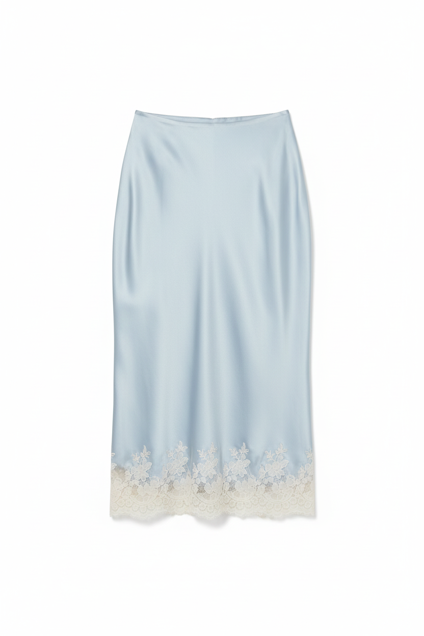 Satin Lace-Hem Skirt