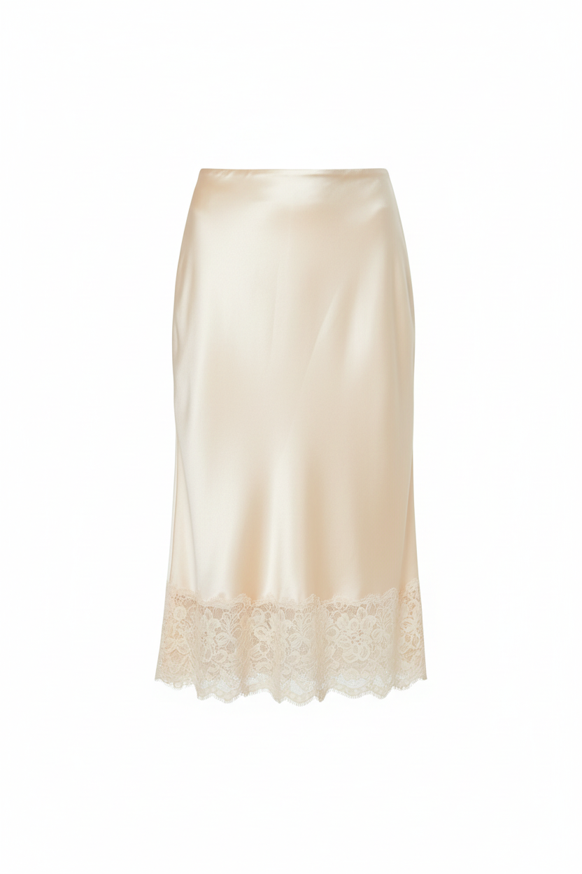 Satin Lace-Hem Skirt