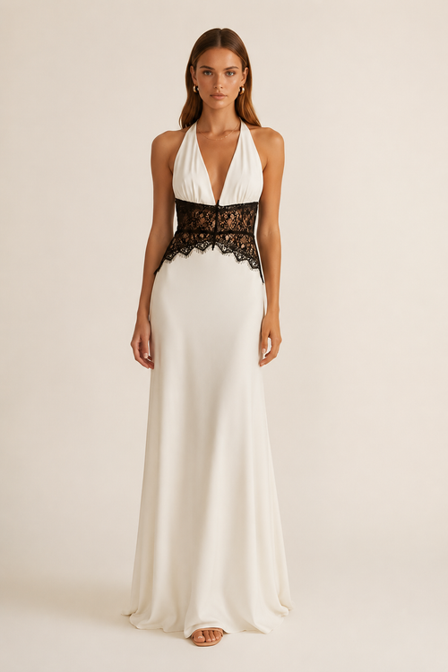 Cinched-Waist Satin Evening Gown