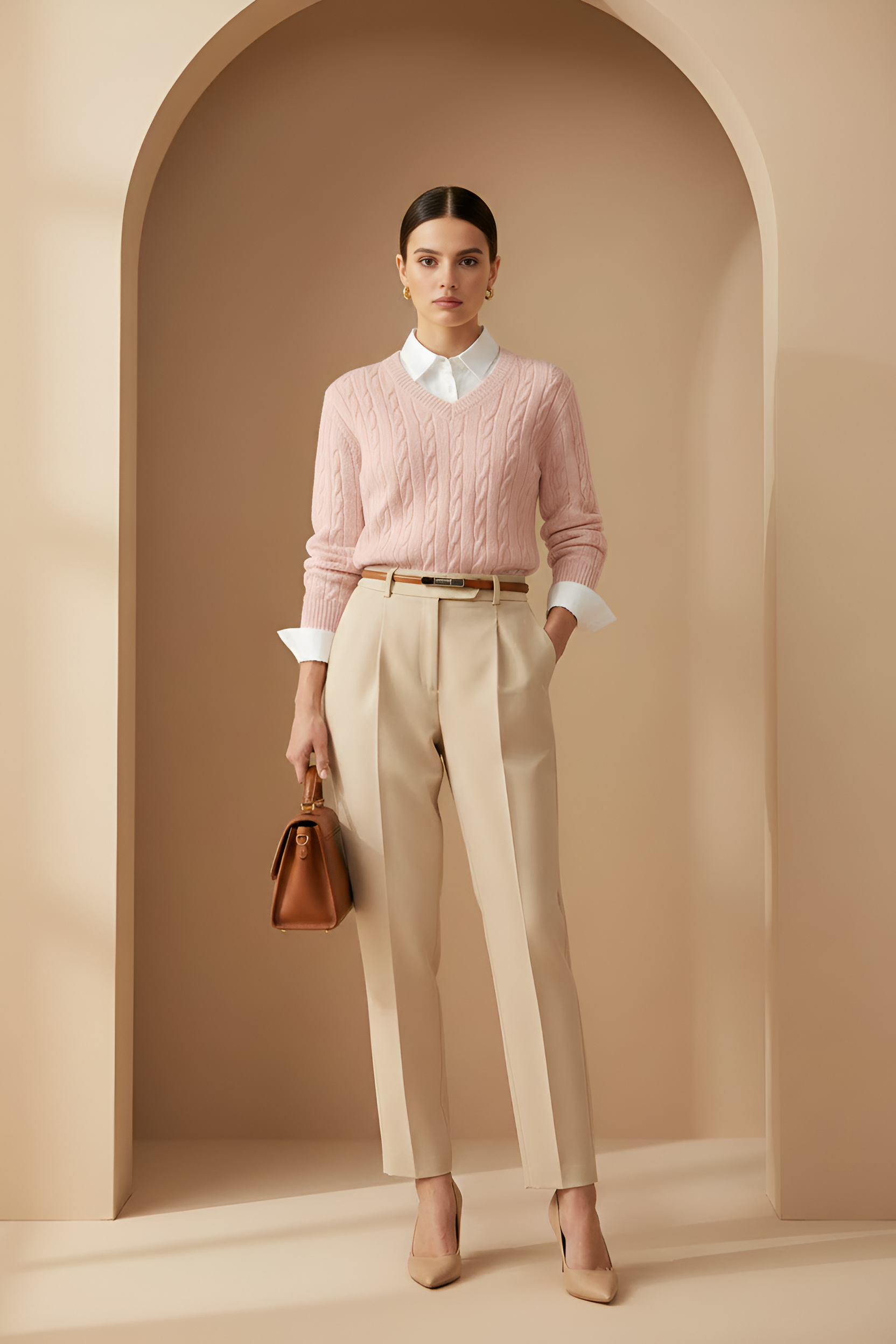 Regal Cable‑Knit V Sweater