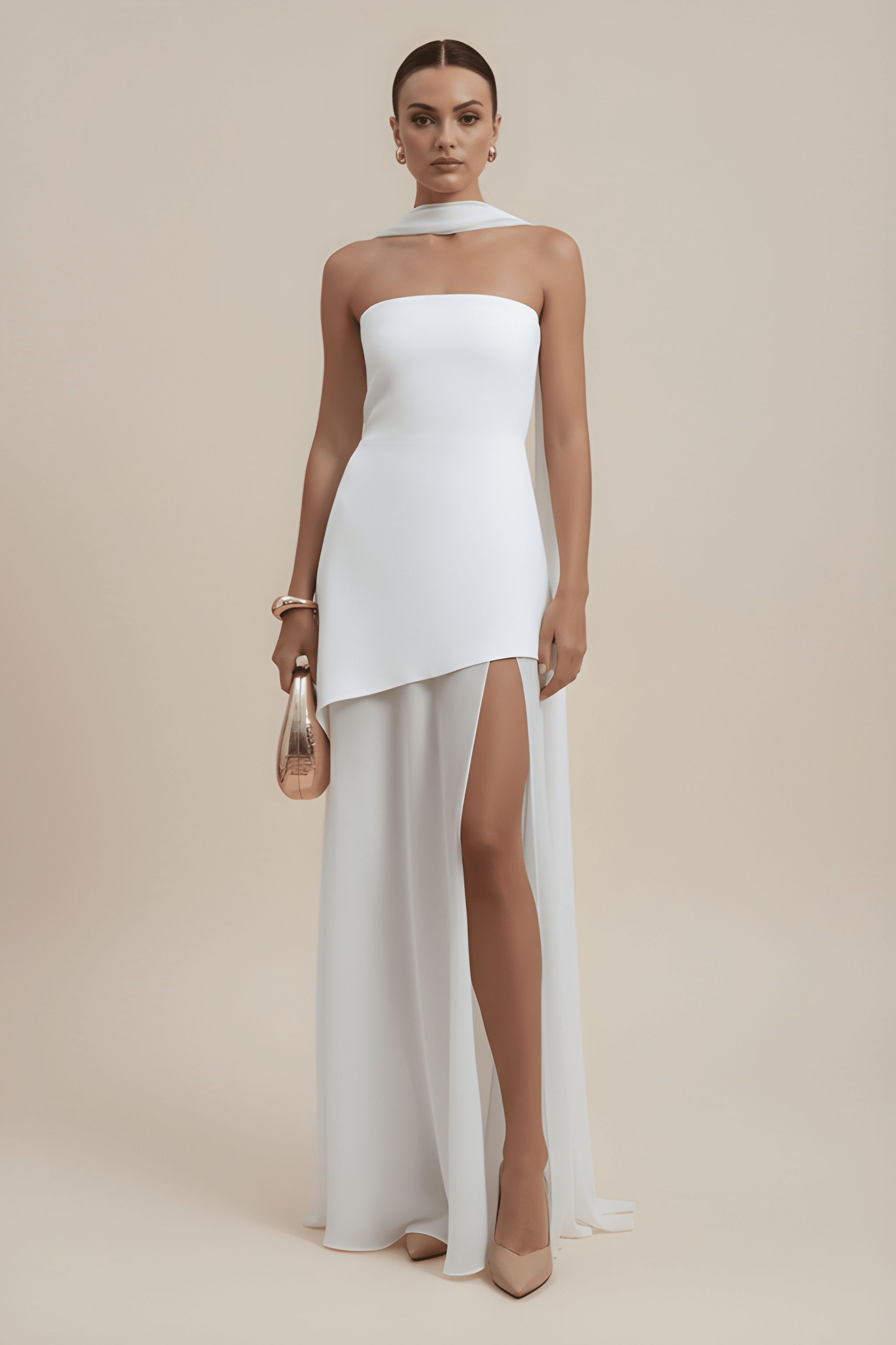 Sculpted Strapless Slit Gown
