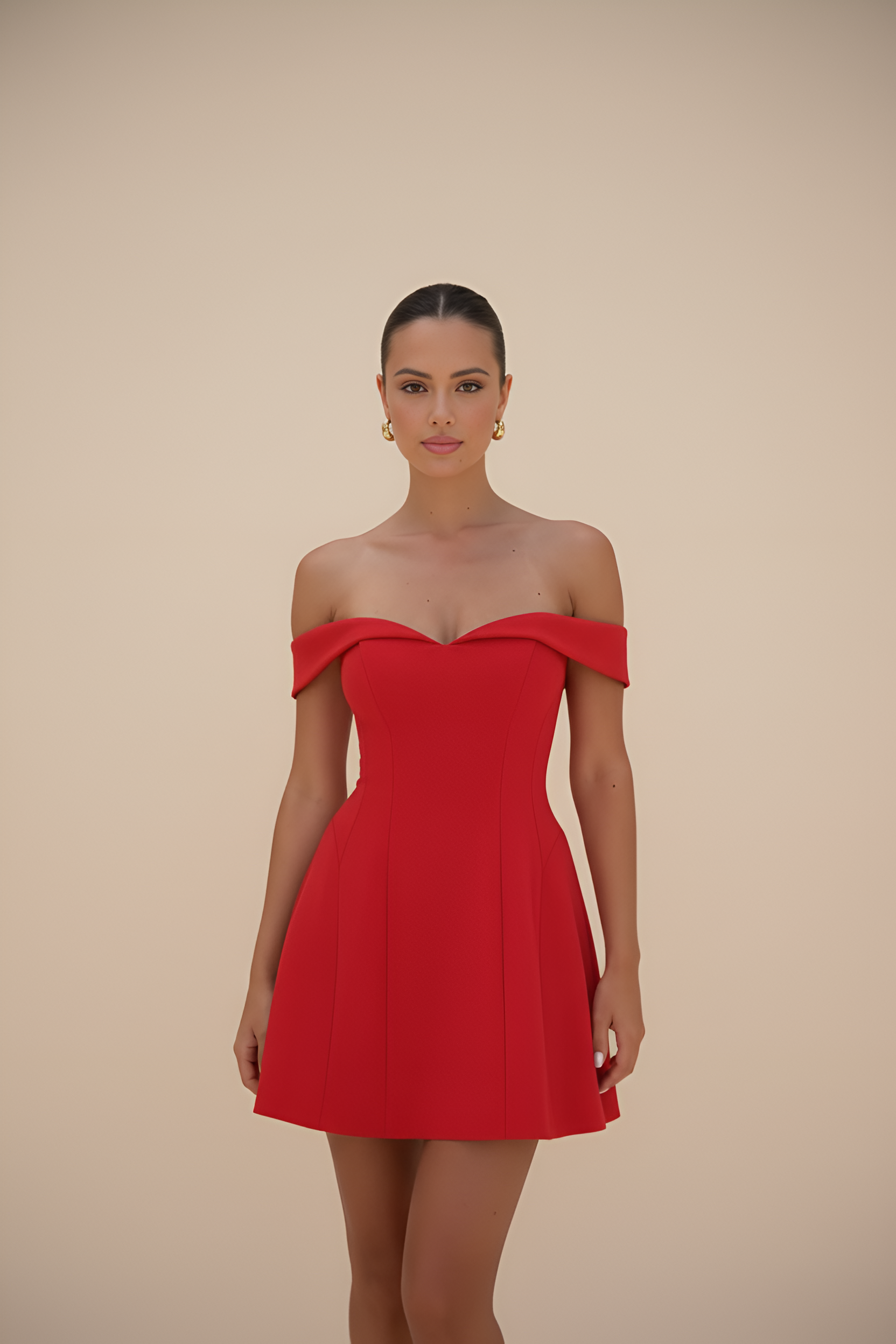 Structured Bardot Mini Red