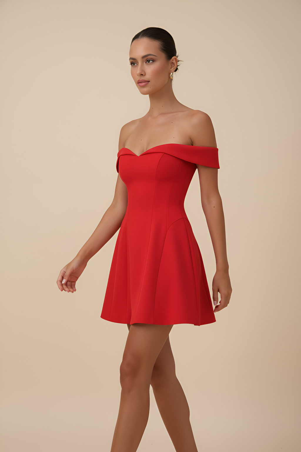Structured Bardot Mini Red