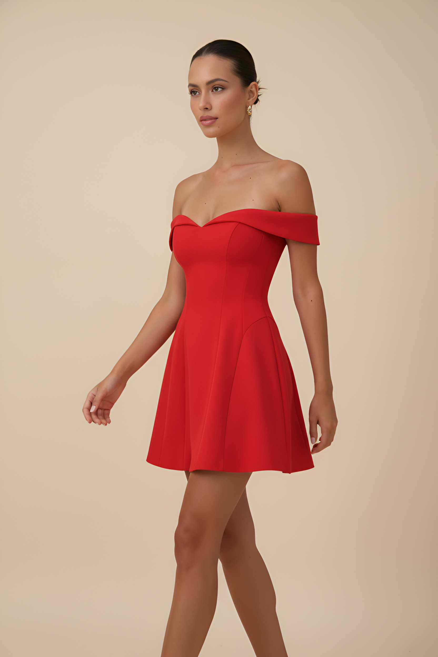 Structured Bardot Mini Red