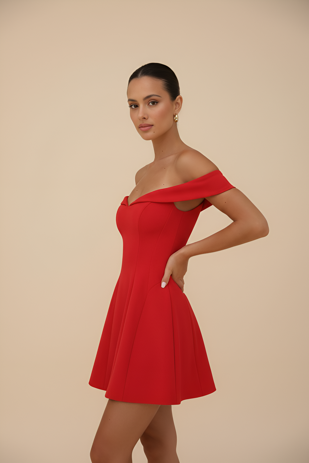 Structured Bardot Mini Red