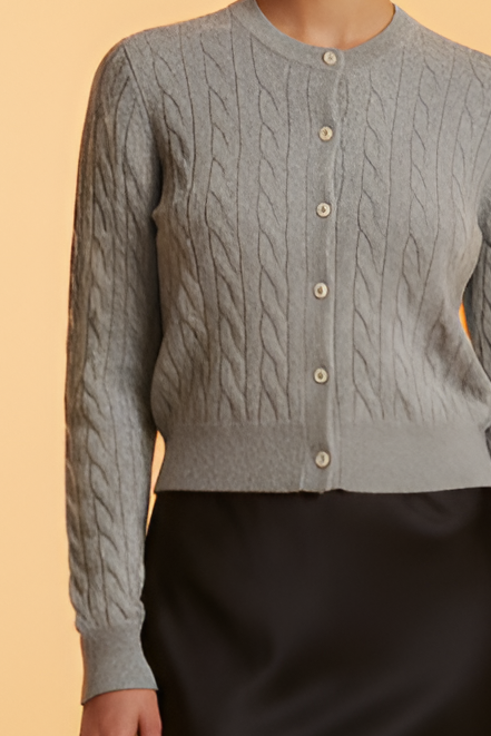 Buttoned Long‑Sleeve Cable Cardigan