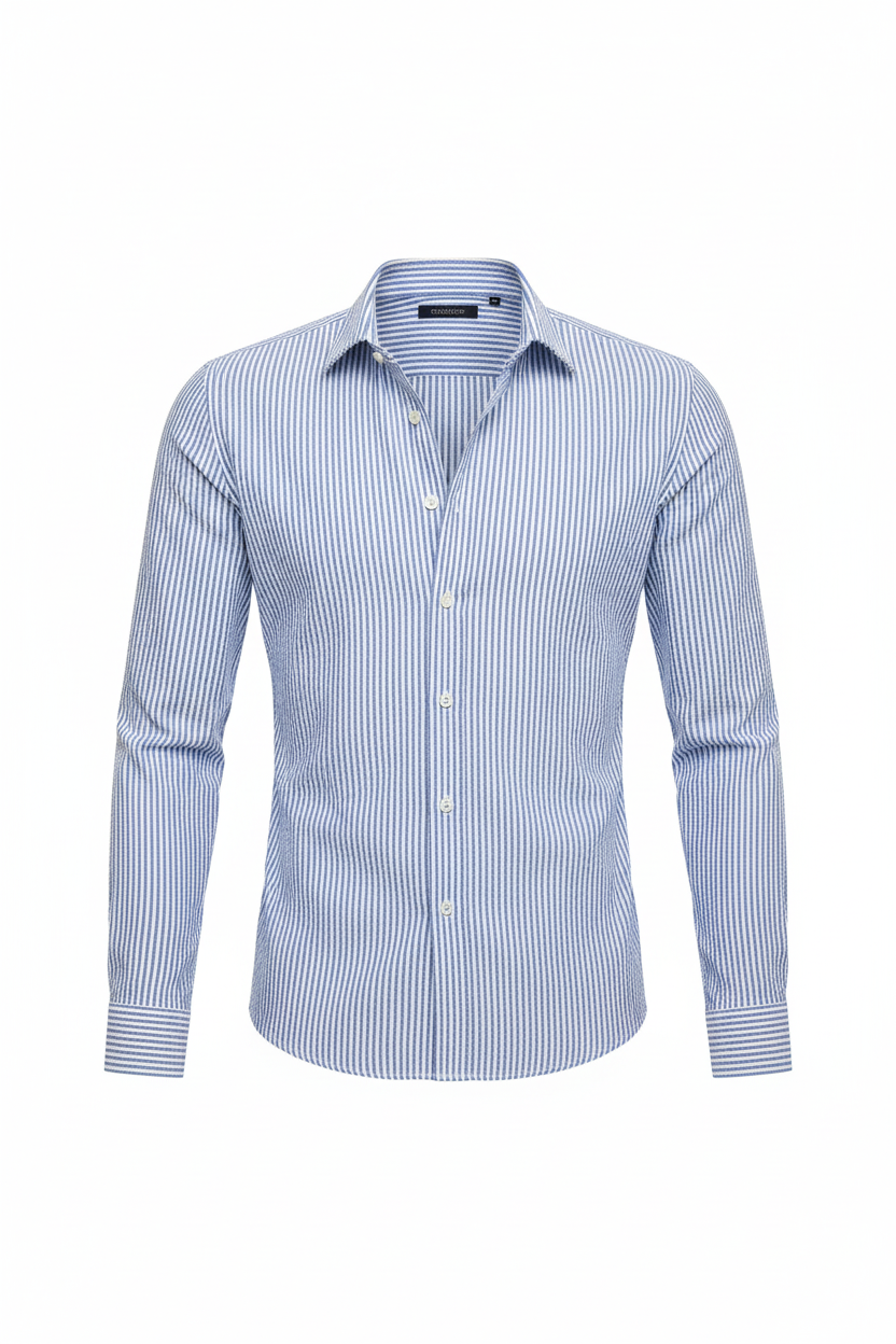 Blue & White Striped Linen Shirt