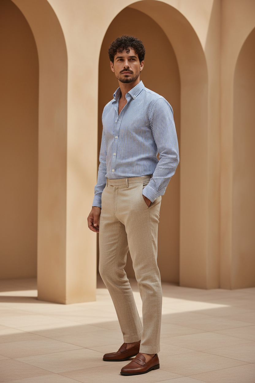 Blue & White Striped Linen Shirt