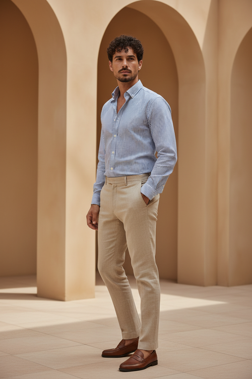 Blue & White Striped Linen Shirt