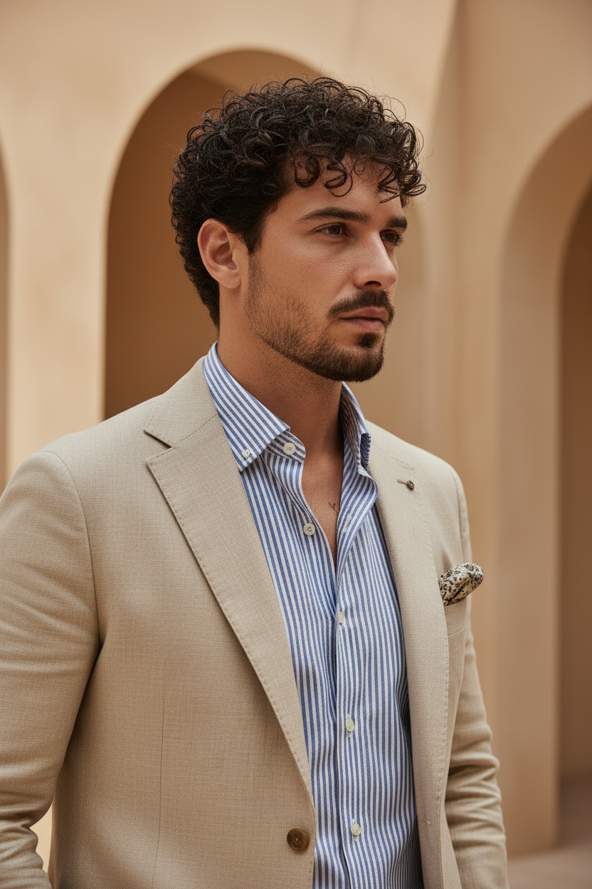 Blue & White Striped Linen Shirt