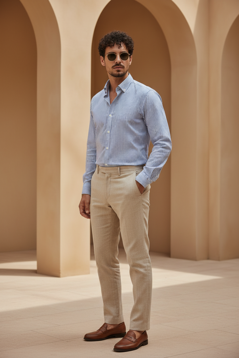 Blue & White Striped Linen Shirt