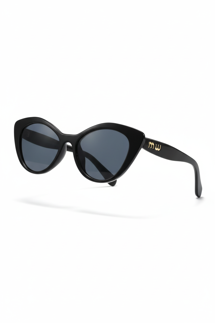 Three-Quarter — Black Cat-Eye Sunglasses Open