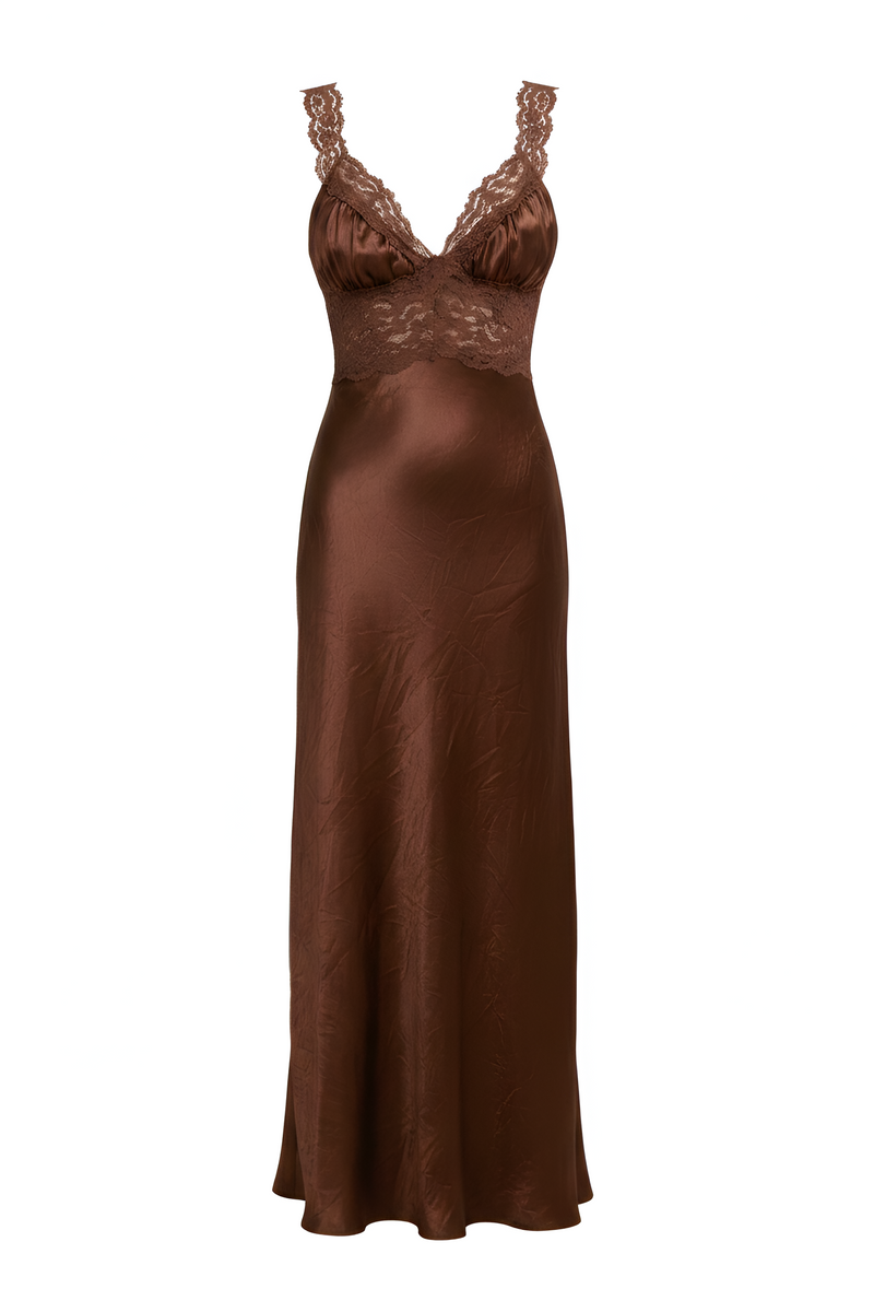 Lace‑Trim Satin Column Dress
