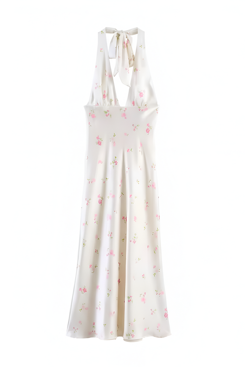Floral Satin Halter Gown