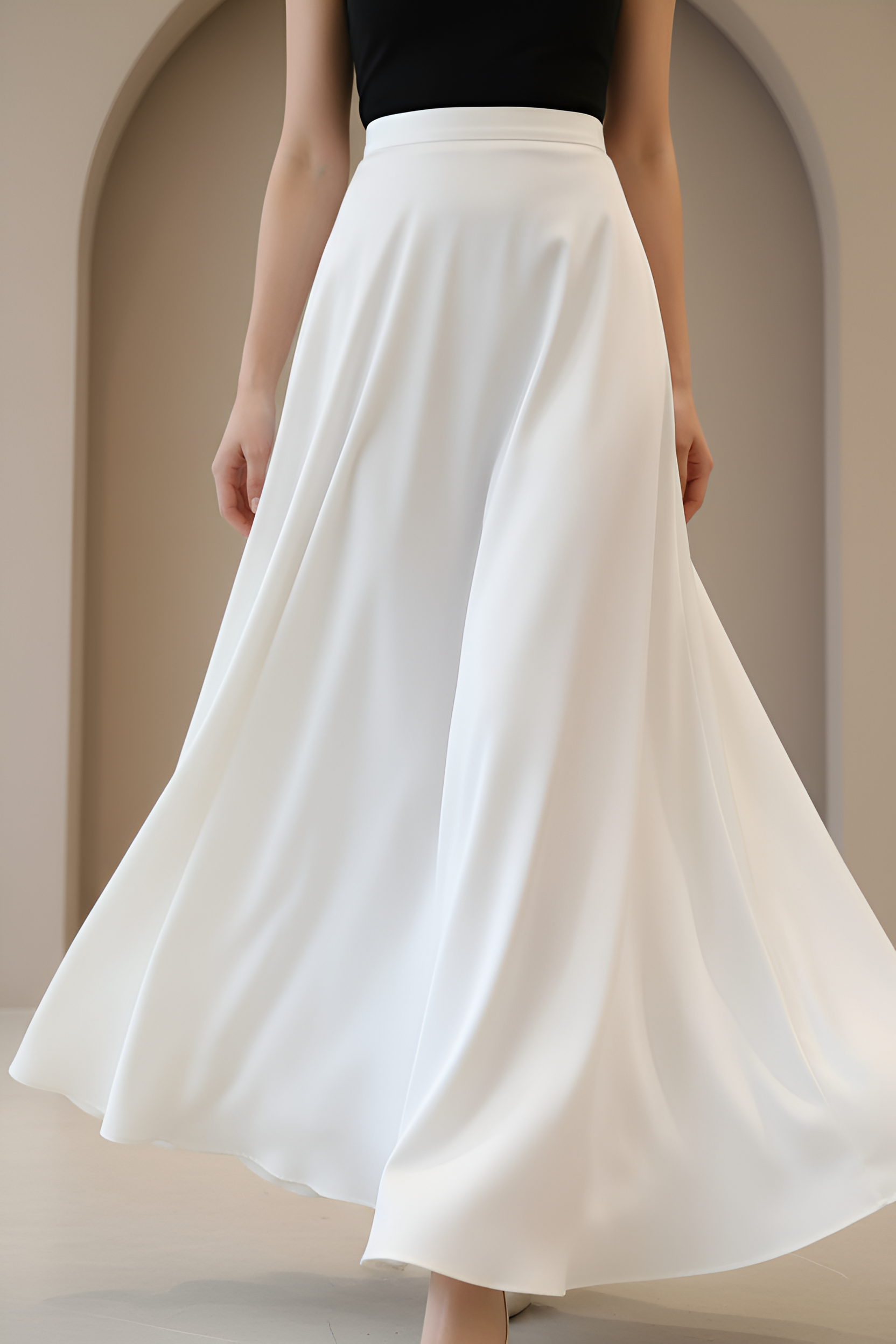 White Pleated Long Skirt