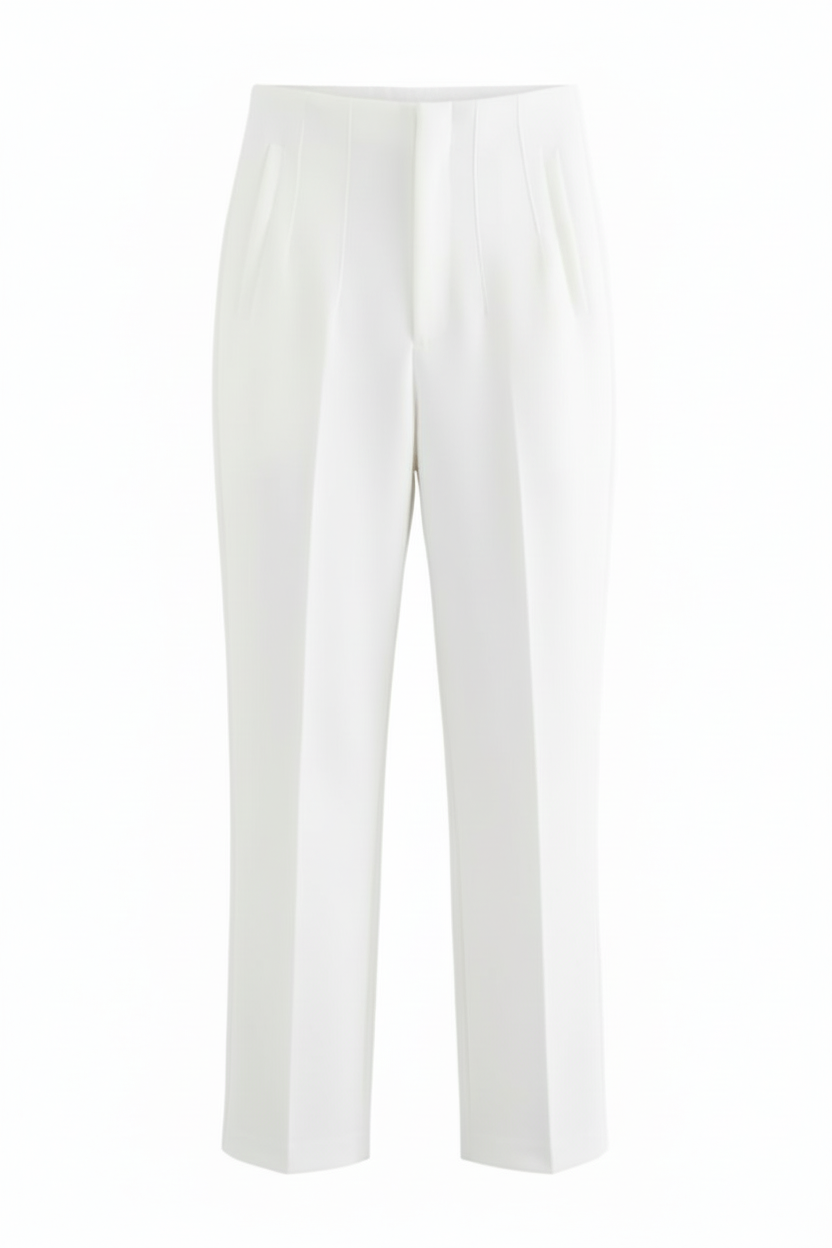 White Pleated Tailored Trousers