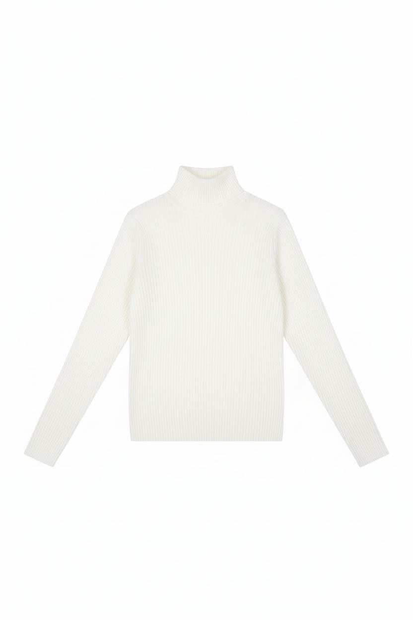 White Ribbed Turtleneck Sweater