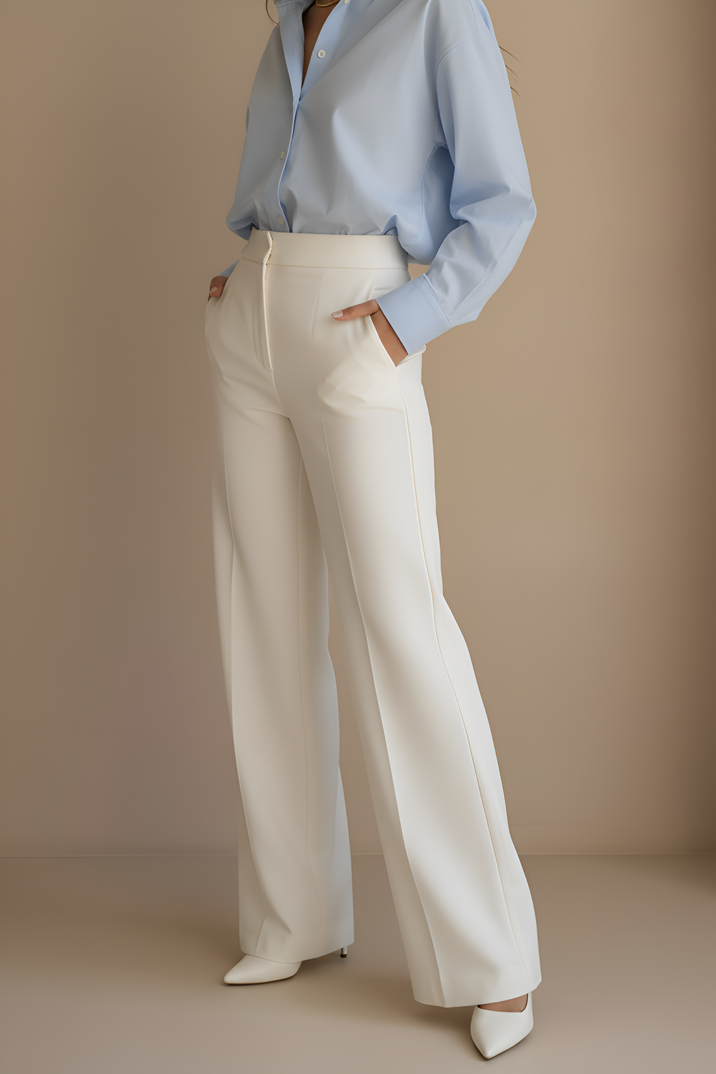 White Tailored Crease Trousers